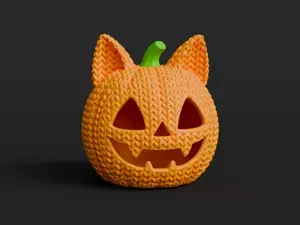 Knitted Jack-O-Lantern Cat Pumpkin - Halloween