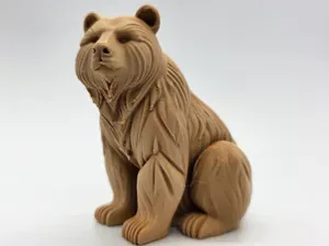 Seated Wood-Carved Bear Sculpture