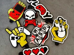 Gamer keychains, magnets, safety pins