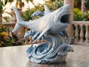 Shark Leaping from Ocean Wave 3D Printed #062