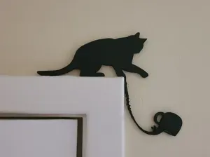 Cat Pushing Coffee Mug Door Corner Topper
