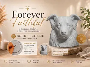 Border Collie Head Urn with Twist-Lock Bottom