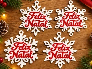 Feliz Natal Snowflake Christmas Ornaments