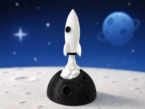 Minimalist Rocket Launching on Moon - Desk Display