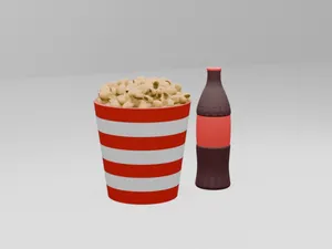 Miniature large popcorn and soda bottle