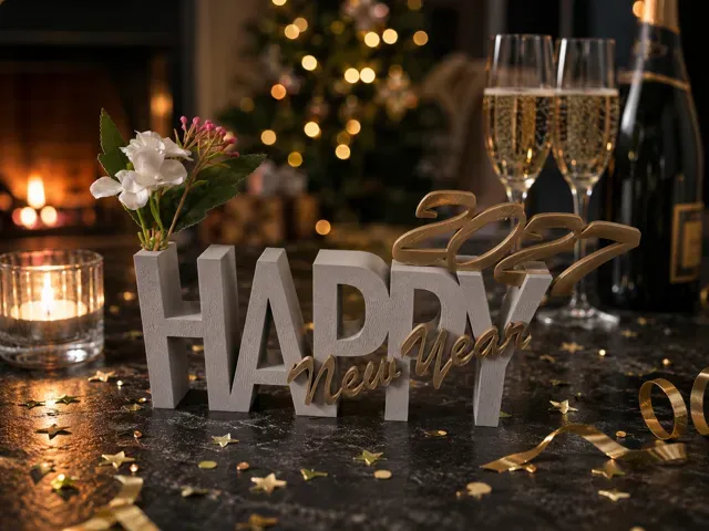 Silvester 2027, Tisch Neujahr, Happy New Year