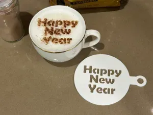 Happy New Year Coffee Stencil Cappuccino Art