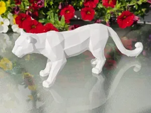 Geometric Low Poly Clouded Leopard Figurine
