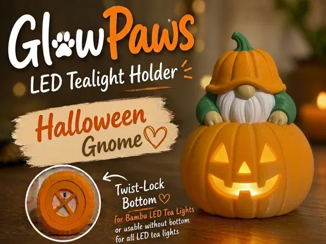 Gnome GlowPaws Tealight Holder Pumpkin