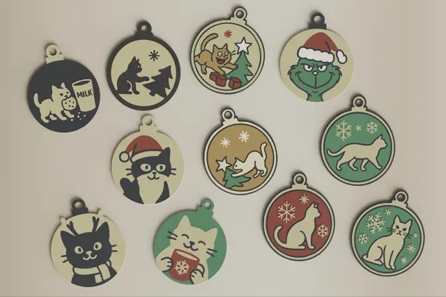 11 Christmas Cat Ornaments – Multicolor AMS Ready — Фото 3 из 15