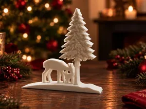 White Christmas Decoration with Deer and Fir Tree