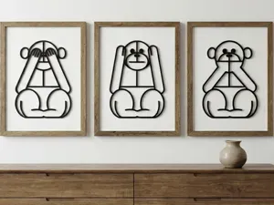 Title: Minimalist "Three Wise Monkeys" Wall Art