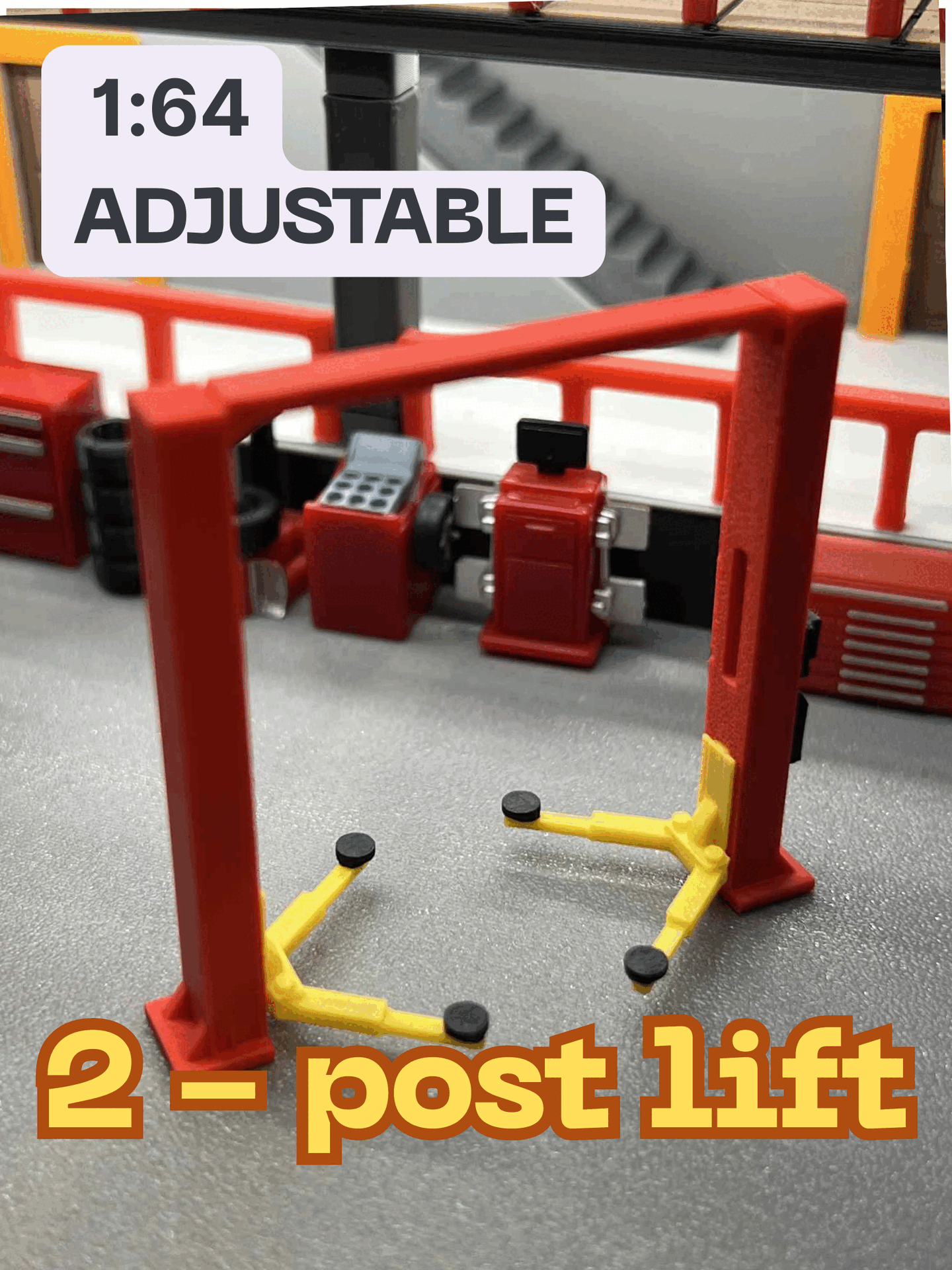 1:64 scale Adjustable height 2-post lift