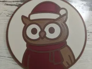 Christmas Coaster – Owl with Santa Hat
