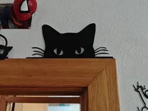 Black Cat Peeking Door Art / Wall Art No. 2