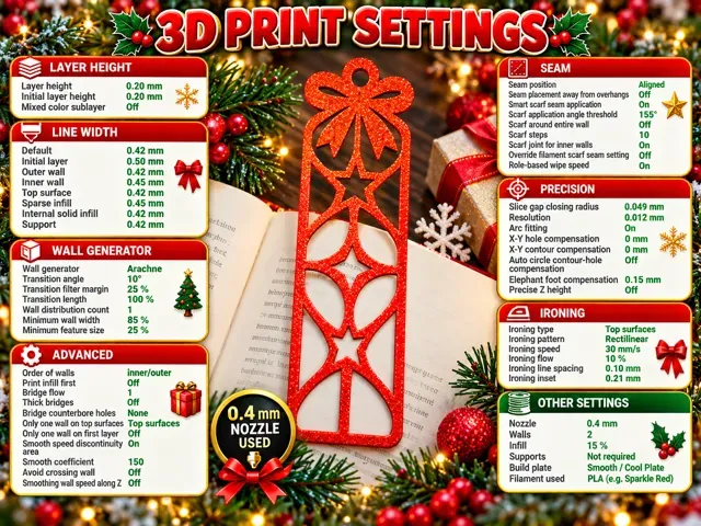 Christmas Bow and Stars Openwork Bookmark — Image 9 of 9