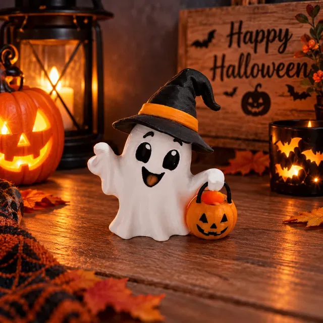 Halloween Geist mit Hexenhut & Kürbiskörbchen — Image 3 of 4