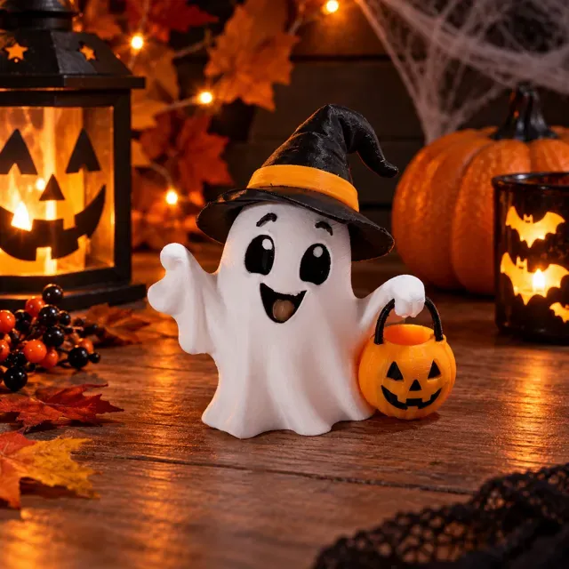 Halloween Geist mit Hexenhut & Kürbiskörbchen — Image 4 of 4