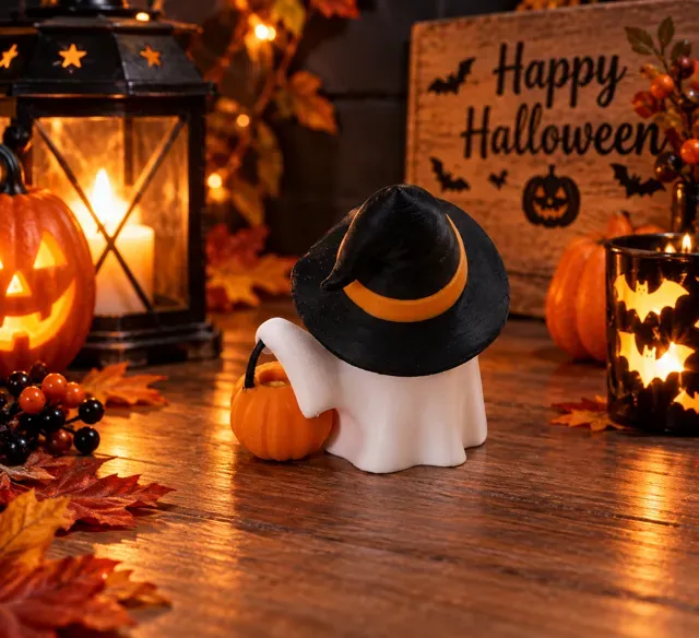 Halloween Geist mit Hexenhut & Kürbiskörbchen — Image 2 of 4