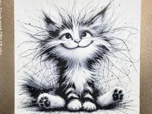 Funny Little Cat - Black White - Hueforge 200x200