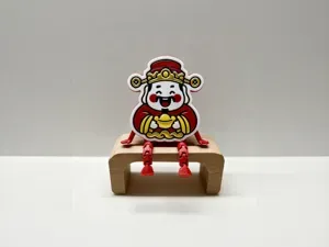 坐等财神来-可动关节新年摆件-2026年农历马年春节好运福字-办公室工位摆件