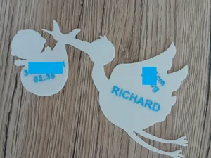 Decor Stork with baby birth details + stroller