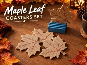 Maple Leaf Coasters Set with Holder
