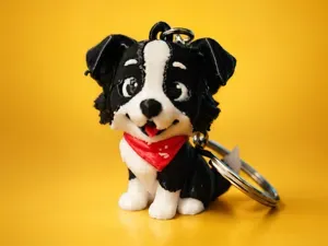 Border Collie Keychain – Cute Black & White Puppy