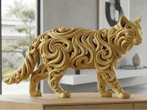 Escultura de gato de angora caminando