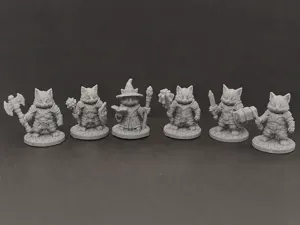 Cute Cat Adventurers RPG Miniature Set