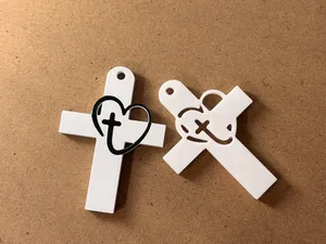Cross Keychain with Heart and Cross Symbol 