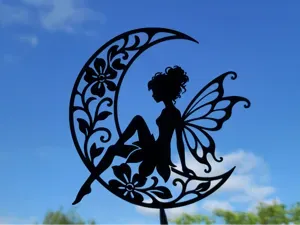 Moon Fairy 2D Wall Art Fantasy Floral Decor