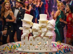 Happy New Year Sign Dancing Party Congo Lucky Pig