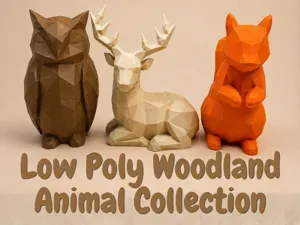 Low Poly Woodland Animals: Owl, Deer & Squirrel