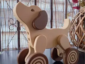 vintage wooden style dog push-pull toy