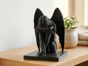 Crying Angel Sculpture – Winged Figure Decor