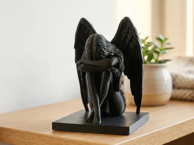 Crying Angel Sculpture – Winged Figure Decor
