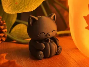 Chibi Pumpkin Cat - cozy autumn figurine