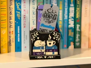 Cozy Reads Bookmark Holder – Cat, Coffee & Books