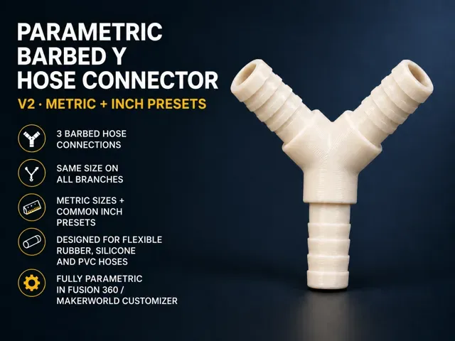 Parametric Barbed Y Hose Connector V2–Metric+Inch — Image 2 of 10