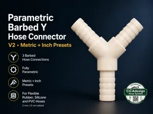 Parametric Barbed Y Hose Connector V2–Metric+Inch