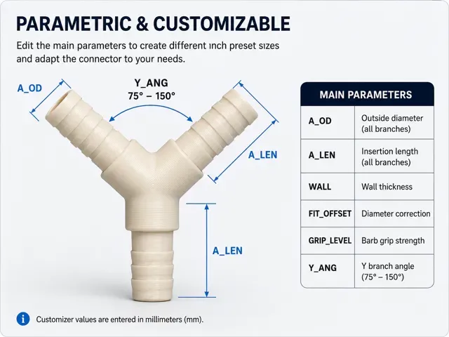 Parametric Barbed Y Hose Connector V2–Metric+Inch — Image 7 of 10