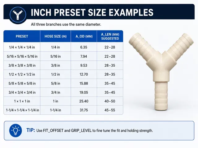 Parametric Barbed Y Hose Connector V2–Metric+Inch — Image 5 of 10