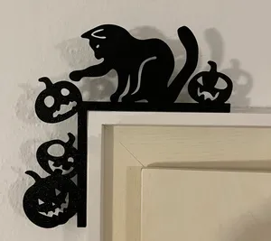 Halloween door corner with cat