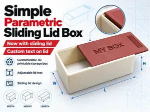 Simple Parametric Sliding Lid Box – Custom Text