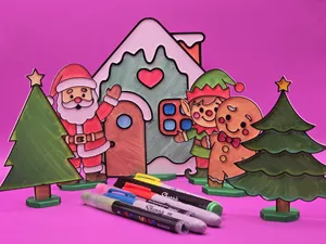 Christmas Festive Coloring Craft House Tree Santa