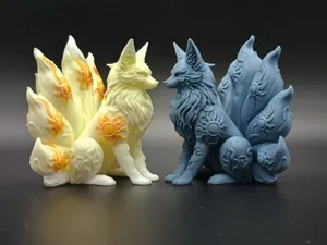 Multicolor Sun Fox Kitsune Figurine