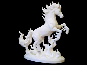 Horse in white flames - alabaster stallion statue