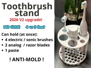 Toothbrush organizer holder stand V2 no-glue 2026
