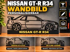 Nissan GT-R R34 Wandbild Silhouette Personalisiere